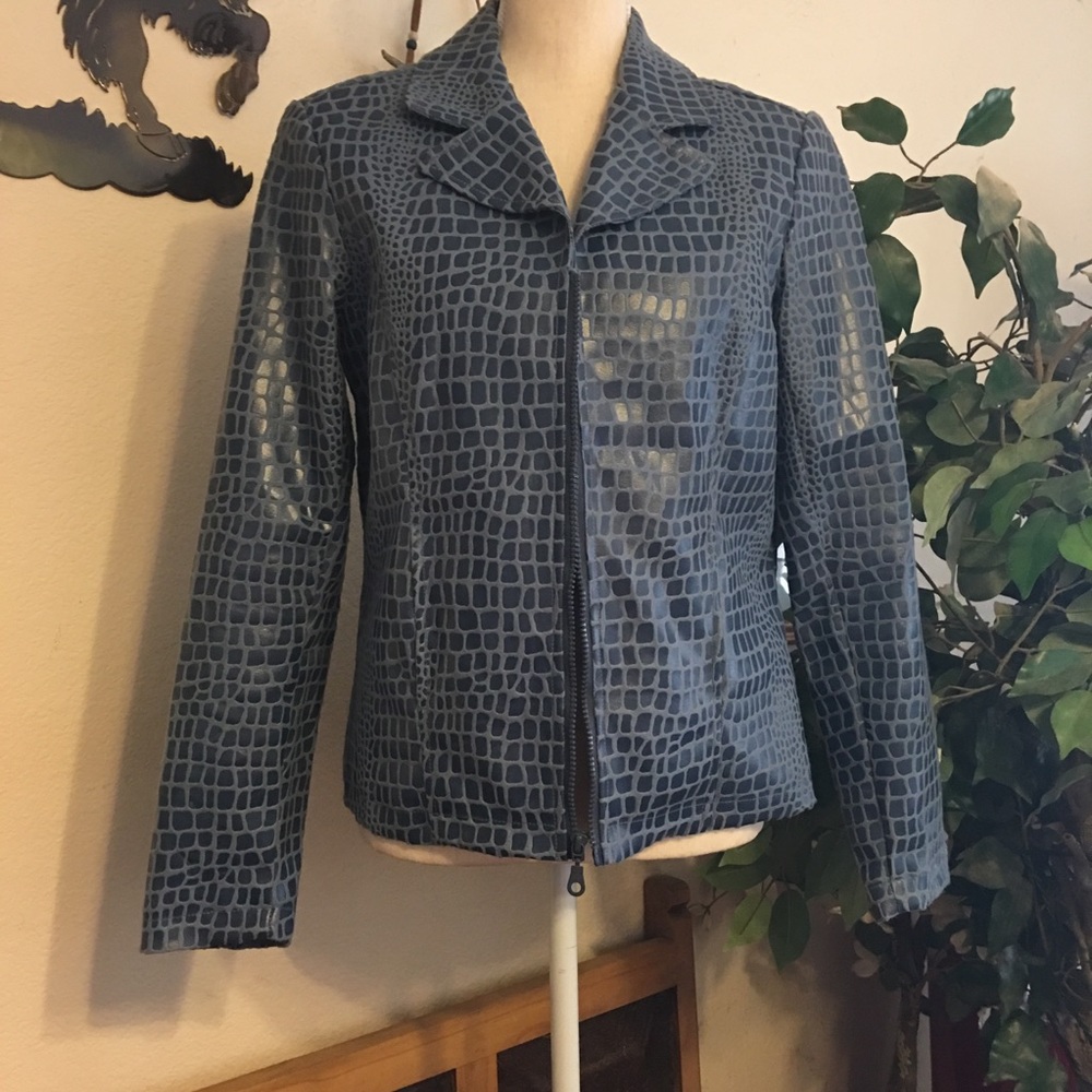 Selene croc pattern faux leather zip front jacket